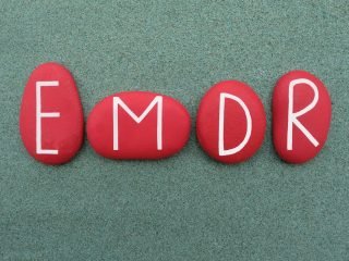 EMDR, Eye Movement Desensitization and Reprocessing, red stone letters logo